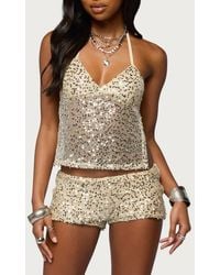Edikted - Annael Sequin Mesh Open Back Halter Top - Lyst