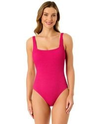 Anne Cole - Textured Classic Square Neck One Piece Swimsuit - Lyst