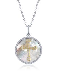 Lafonn - Simulated Diamond & Mother-of-pearl Cross Pendant Necklace - Lyst