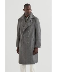 Brunello Cucinelli - Cashmere Chevron Flannel One-And-A Half Breasted Coat With Metal Buttons - Lyst