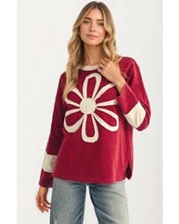 Knit & Lounge - Bold Floral Applique Long Sleeve Relaxed Fit Top - Lyst