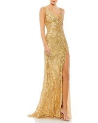 Mac Duggal - Beaded Floral High Slit Sleeveless Gown - Lyst