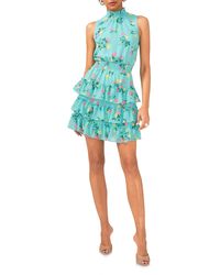 1.STATE - Floral Smock Neck Sleeveless Fit & Flare Dress - Lyst