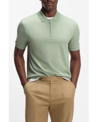 BOSS - Paras Solid Lyocell & Cotton Zip Polo - Lyst