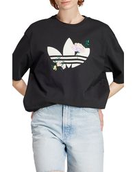adidas Originals - Flower Trefoil Oversize Cotton T-shirt - Lyst
