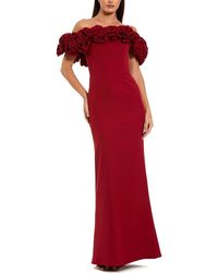 Mac Duggal - Crepe Off The Shoulder Column Gown With 3D Roses - Lyst