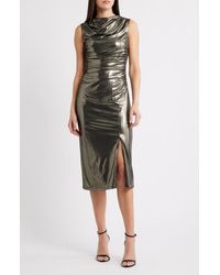 Vince Camuto Metallic Jacquard Flare Dress | Lyst