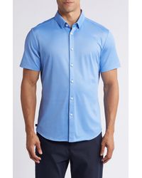 Mizzen+Main - Mizzen+main Halyard Trim Fit Dot Short Sleeve Performance Knit Button-up Shirt - Lyst