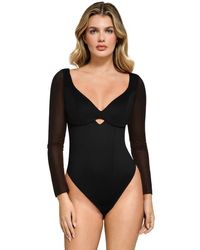 Popilush - Shapewear Mesh Sleeve Cutout Sweetheart Sculpting Bodysuit - Lyst