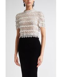 Carolina Herrera - Crystal Embellished Mock Neck Crop Top - Lyst