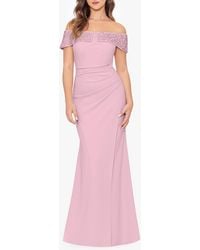 Betsy & Adam - Bead Detail Off The Shoulder Scuba Crepe Sheath Gown - Lyst