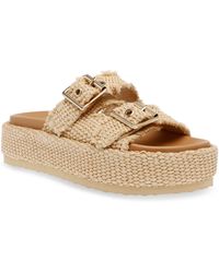 Steve Madden - Karrigan Raffia Platform Slide Sandal - Lyst