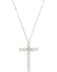 Savvy Cie Jewels - Freshwater Pearl Cross Pendant Necklace - Lyst