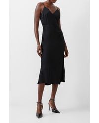 French Connection - Ennis Ruched Satin Faux Wrap Midi Dress - Lyst