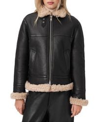 AllSaints - Lorel Leather & Genuine Shearling Flying Jacket - Lyst