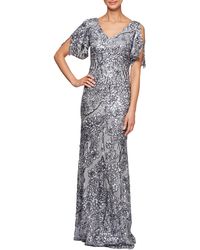 Alex Evenings - Petite Sequinned Cold-shoulder Gown - Lyst