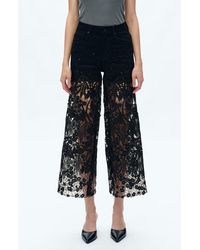 Bayeas - High Waist Crystal Embellished Lace Wide Leg Jeans - Lyst