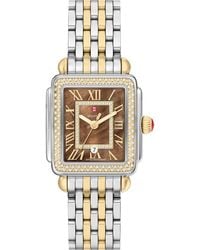 Michele - Deco Madison Mid Two-Tone 18K Plate Diamond & Mother-Of-Pearl Bracelet Watch, 29Mm X 31Mm - Lyst