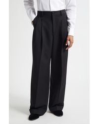 Dolce & Gabbana - Pleated Wool & Silk Blend Gabardine Wide Leg Tuxedo Trousers - Lyst