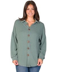 24seven Comfort Apparel - Ribbed Button Up Long Sleeve Collared Shirt Jacket - Lyst