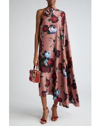 Dolce & Gabbana - Rosette Floral Print Asymmetric One-shoulder Charmeuse Dress - Lyst
