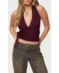 Edikted - Addana Halter Faux Wrap Crop Top - Lyst