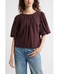 Treasure & Bond - Bubble Sleeve Cotton Dobby Top - Lyst