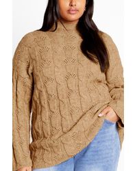 City Chic - Iris Mock Neck Cable Knit Sweater - Lyst