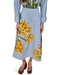 FARM Rio - Banana Cocina Stripe Cotton Midi Skirt - Lyst