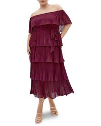 City Chic - Night Garden Tiered Release Pleat Off The Shoulder Maxi Dress - Lyst
