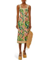 FARM Rio - Heli Leaves Button Front Linen Midi Dress - Lyst