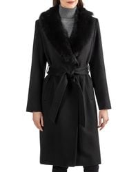 Sofiacashmere - Sofia Wool & Cashmere Blend Wrap Coat With Genuine Shearling Trim - Lyst