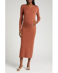 Marion - Ribbed Long Sleeve V-Neck Midi Sweater Dress - Lyst