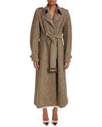 Chloé - Belted Wool Blend Tweed Coat - Lyst