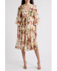 Kobi Halperin - Limone Metallic Floral Tiered Silk Blend Midi Dress - Lyst