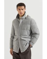 Brunello Cucinelli - Bonded Wool Flannel Down Parka With Detachable Hood - Lyst