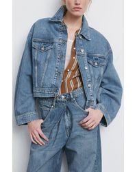 Mango - Oversize Crop Denim Jacket - Lyst