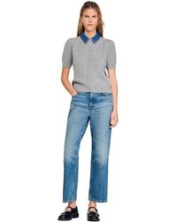 Sandro - Cardigan With Detachable Denim Collar - Lyst