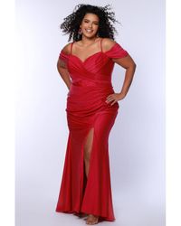 Sydney's Closet - Sweetheart Neckline Drape Sleeve Slim Fitted Plus Size Gown - Lyst