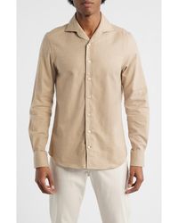Aurélien - Slim Fit Camp Collar Cotton & Cashmere Flannel Button-Up Shirt - Lyst
