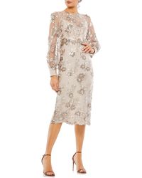Mac Duggal - Sequin Floral Long Sleeve Cocktail Dress - Lyst