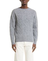 Drake's - Shetland Cable Knit Wool Crewneck Sweater - Lyst