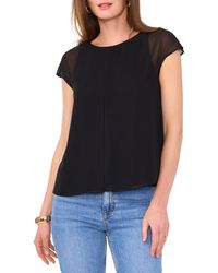 Vince Camuto - Mesh Overlay Georgette Top - Lyst