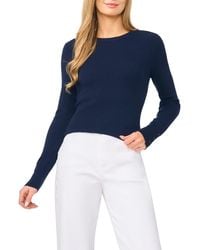 Halogen® - Button Cuff Rib Crewneck Sweater - Lyst