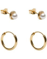 Argento Vivo Sterling Silver - Set Of 2 Faux Pearl Stud & Hoop Earrings - Lyst