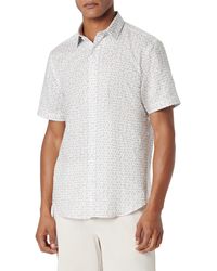 Bugatchi - Orson Geo Print Short Sleeve Linen & Cotton Button-up Shirt - Lyst
