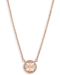 Tory Burch - Miller Pave Logo Delicate Necklace - Lyst