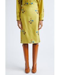 Marni - Tulip Print Pleated Silk Twill Midi Skirt - Lyst