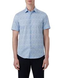 Bugatchi - Ooohcotton® Leaf Print Short Sleeve Button-up Shirt - Lyst