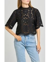 Wayf - Mary Floral Embroidered Mock Neck Top - Lyst